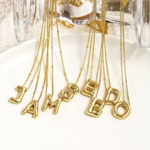 Gold Plated Copper Chunky Alphabet Balloon Bubble Initial Letter Pendant Necklace for Women Men Boy Personalized Fashion Jewelry 1