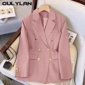 Solid Casual Coat Metal Buckle Small Suit Jacket Women Clothing Summer Office Lady Elegant Blazers Thin Autumn Size S-3XL 1