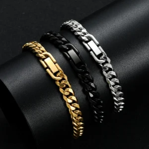 Width 8MM 316L Titanium Steel Golden Black Cuban Chain Bracelet Fashion Hip Hop Men's Jewelry Party Gift 18/20/22CM 1