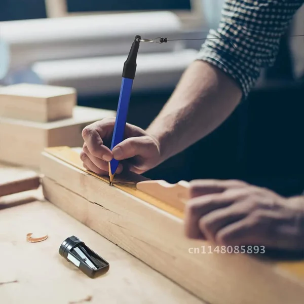 Wood Construction Pencil with Retractable Pen Holder Carpenter Marking Pencils Carpenter Pencil with Sharpener Flat 4