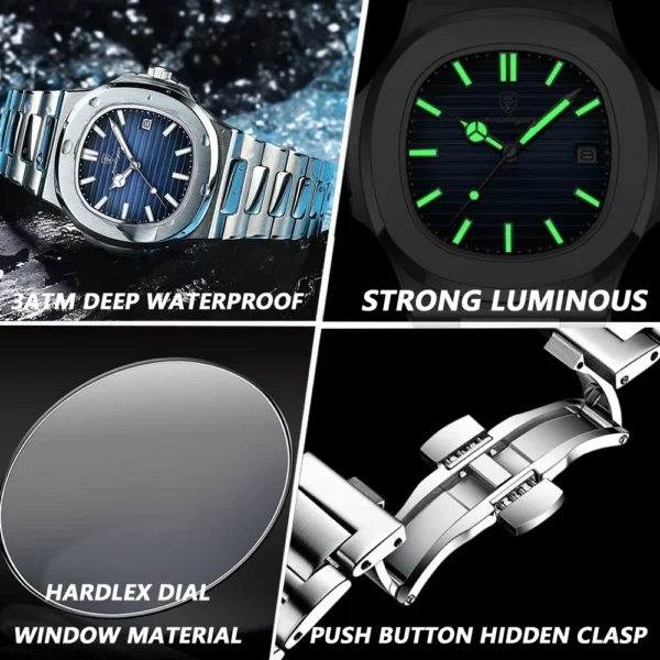 2023 New POEDAGAR Luxury Watch Business Waterproof Male Clock Luminous Date Stainless Steel Square Quartz Men Watch reloj hombre 5