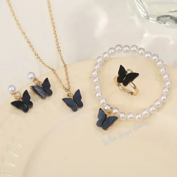 Butterfly Jewelry Sets Crystal Acrylic Romantic Bracelet Ring Necklace Earring Set for Women Wedding Dinner Dress Accessories 3