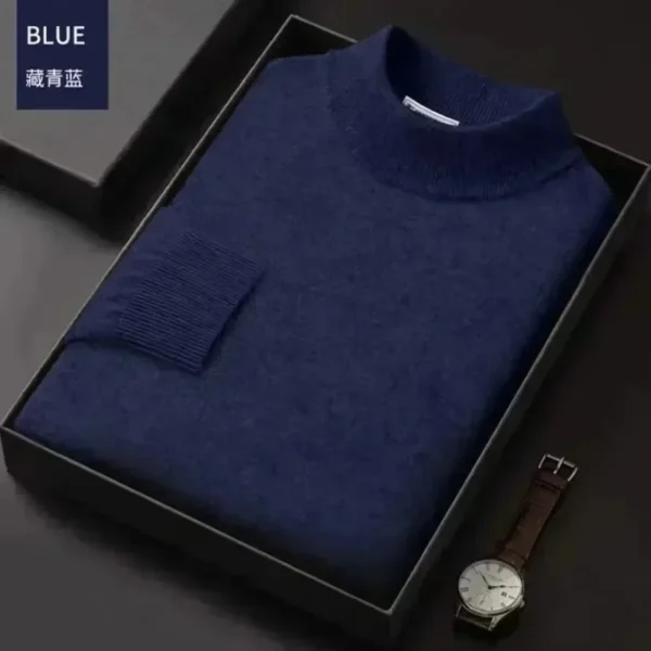 New 2024 Men's Mock Collar 100% Pure Woolen Sweater Tops Autumn Winter Cashmere Sweater Men Pullover Knitted Warm Sweater Male 4