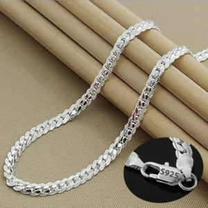 Nice 925 Sterling Silver 6MM Full Sideways Chain Necklace For Women Men Fashion Jewelry Sets Wedding Gift 1