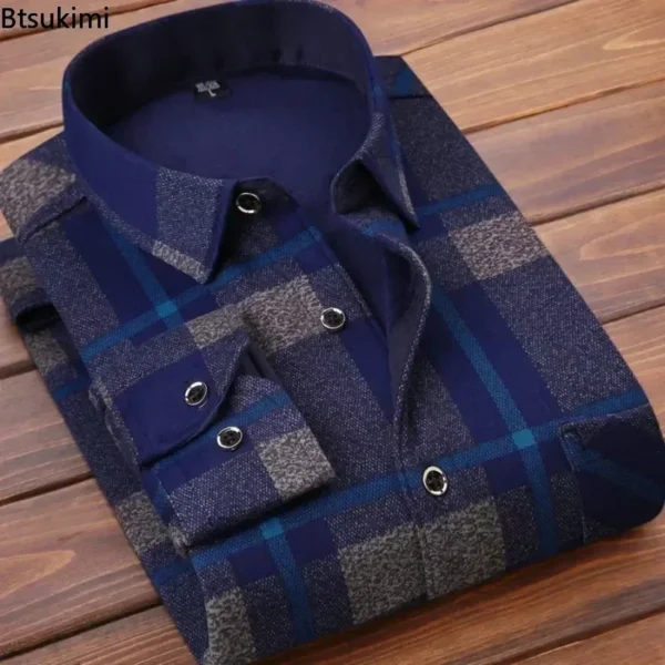 2024 Men's Autumn Winter Casual Long Sleeve Plaid Shirt Thick Warm Men's Casual High Quality Soft Large Size Warm Shirt Tops 4XL 6