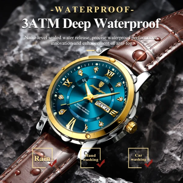 POEDAGAR Luxury Man Wristwatch Waterproof Luminous Date Week Leather Watch For Men Sports Quartz Men's Watches Male Clock Reloj 3