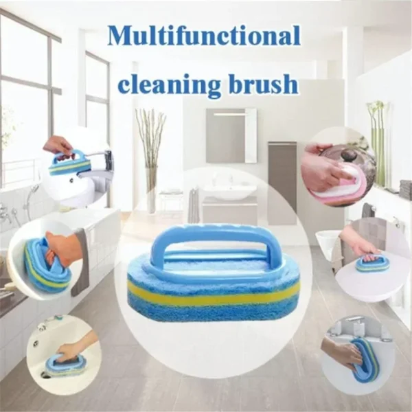 Sponge Cleaning Brush With Handle Bathtub Tile Scrub Brush Kitchen Bathroom Cleaning Sponge Brush Household Cleaning Supplies 2