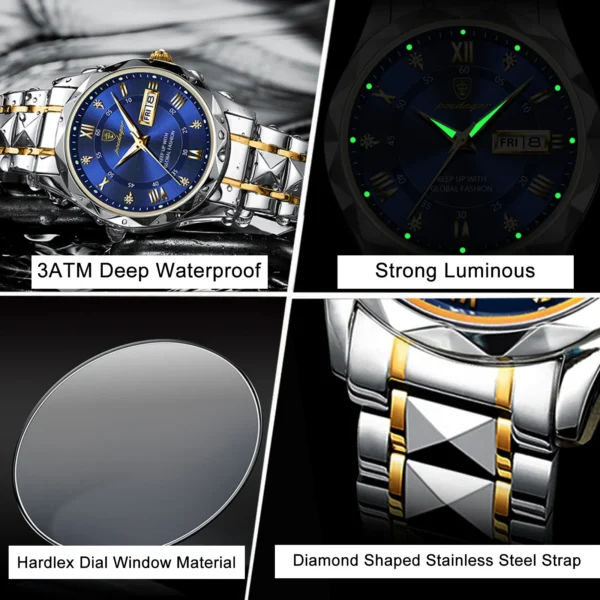 POEDAGAR Top Brand Luxury Man Wristwatch Waterproof Luminous Date Week Men Watches Stainless Steel Quartz Men's Watch Male reloj 4