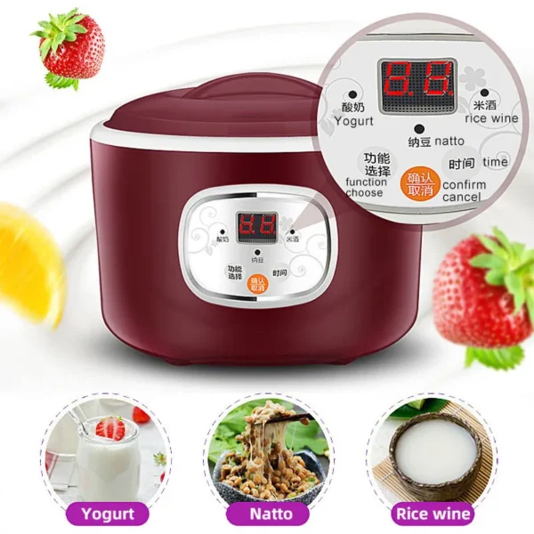 1.0L Yogurt Maker Mini Automatic Yogurt Machine Household DIY Yogurt Tools Kitchen Rice Wine Natto Machine Stainless Steel Liner 2