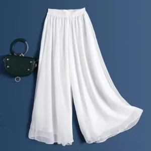 New Summer White Drape Chiffon Wide-Leg Pants Casual Chiffon Trousers Pants Women Clothing Loose High Waist Slim Skirt bd67 1