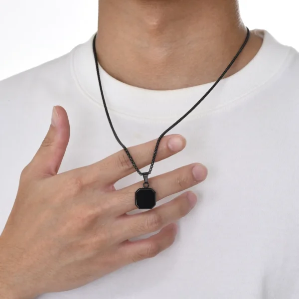 Fashion Pendants For Men Stainless Steel Jewelry Vintage Square Inlaid Stone Pendant Necklace Punk Style Men Gift 6