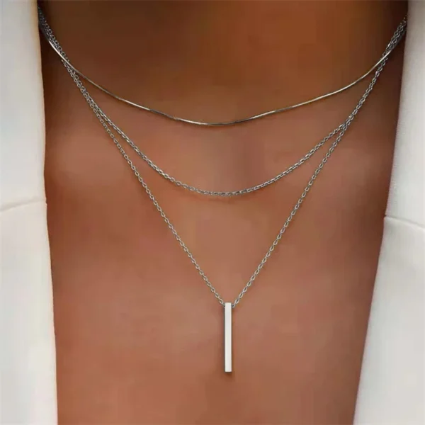 Vintage Layered Metal Bar Pendant Necklace for Women Daily Wear Gold Color Reactangle Clavicle Chain Collarbone Necklace Jewelry 4