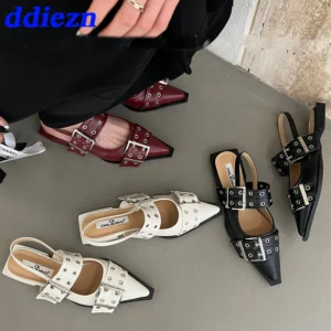 Women Flat With Shoes 2024 Designer Luxury Buckle Fashion Ladies Flats Shoes Slingback Pointed Toe Casual Female Sandals Mules 1