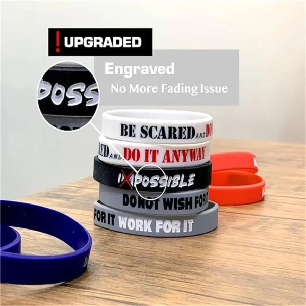 1 Pack Motivational Wristbands for Men, Women & Teens, Silicone Bracelets with Inspirational Quotes,Men's Unisex Adult Design 4