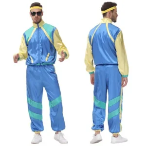 80s 90s Retro Disco Suit Adult Men Cosplay Party Stage Costume Fashion Color Matching Retro Sportswear Suit 1