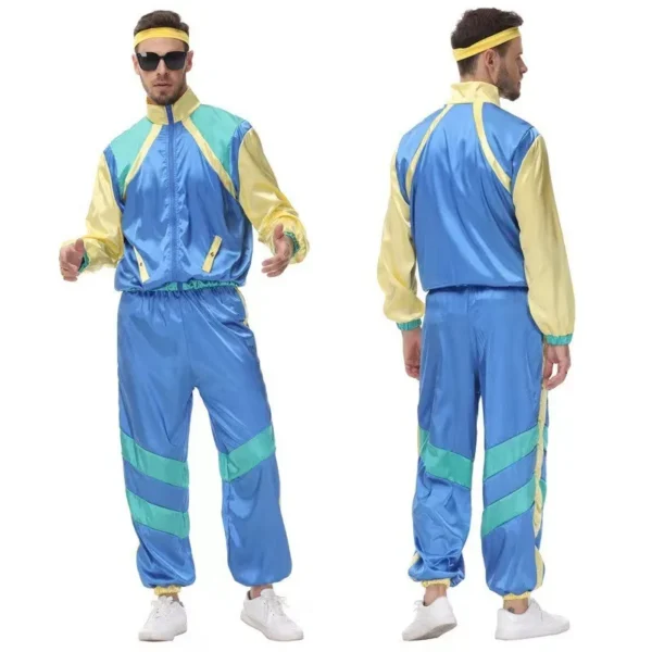 80s 90s Retro Disco Suit Adult Men Cosplay Party Stage Costume Fashion Color Matching Retro Sportswear Suit 1