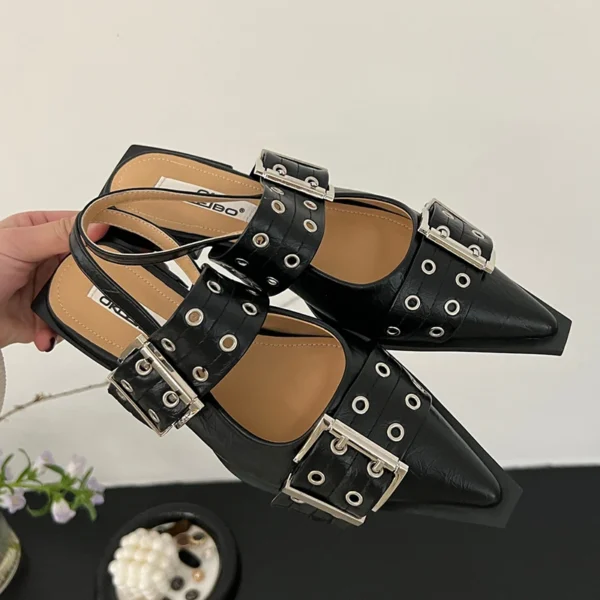 Women Flat With Shoes 2024 Designer Luxury Buckle Fashion Ladies Flats Shoes Slingback Pointed Toe Casual Female Sandals Mules 2