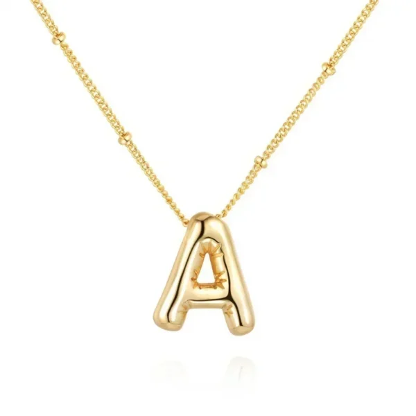 Gold Plated Copper Chunky Alphabet Balloon Bubble Initial Letter Pendant Necklace for Women Men Boy Personalized Fashion Jewelry 5