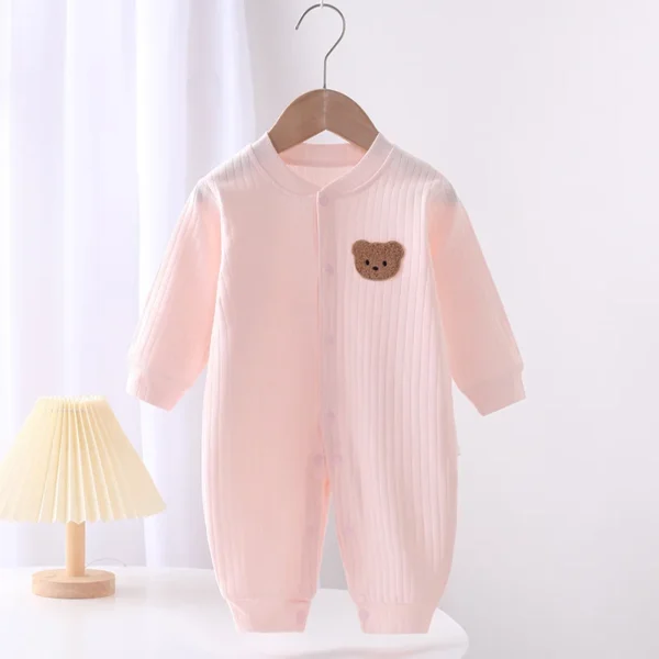 2024 Autumn Baby Romper Solid Color Bear Jumpsuit Cotton Spring Newborn One-Pieces Clothing for Boys Girls Infant Onesie 0-18M 2