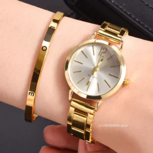 Ladies Fashion Simple Digital Alloy with Quartz Watch Bracelet 2pcs Set Luxury Women Simple Dial Ladies Watches Reloj Mujer 1