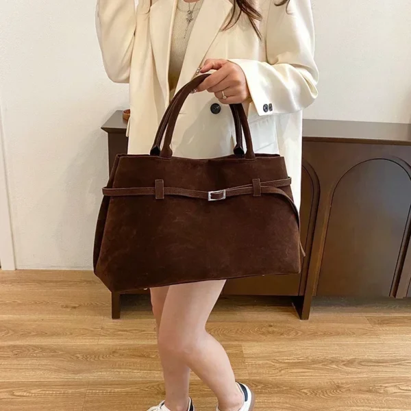 Buckle Decorative Design Solid Faux Suede Handbag Large Capacity Hasp Casual Tote 2024 Hot Sale Bags for Women Bolsas Femininas 6