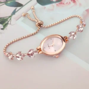 New Elegant Watch for Women Rhinestone Inlaid for Clover Lady Watches Oval Fashion Quartz Wristwatch Bracelet Clocks reloj mujer 1