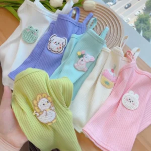 Baby Girls T-shirts for Kids Summer Sleeveless Knitted Tops Vest Outfits Girls Cute Halter Tops Tees Children Clothing 1-12 Year 1