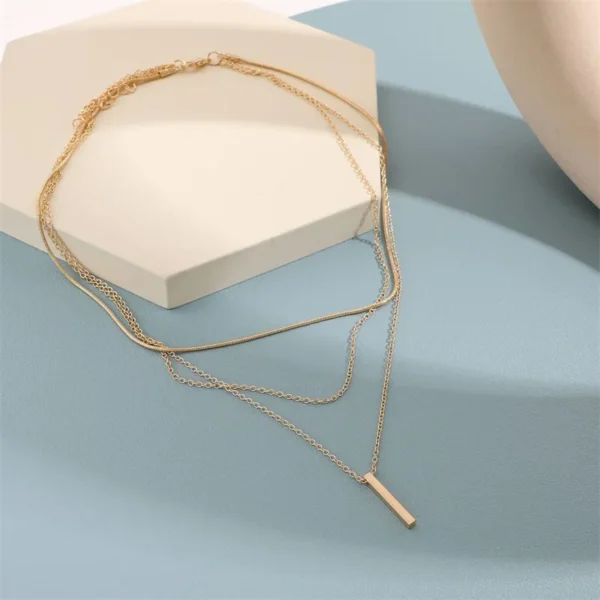 Vintage Layered Metal Bar Pendant Necklace for Women Daily Wear Gold Color Reactangle Clavicle Chain Collarbone Necklace Jewelry 6