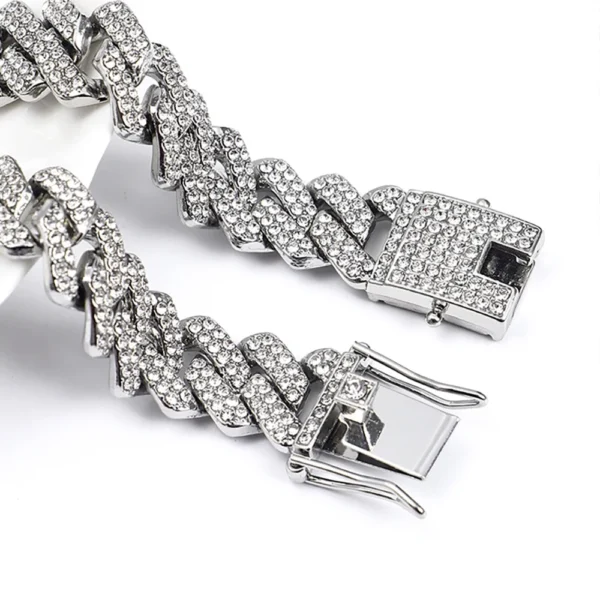 Hip Hop Shiny 15MM Cuban Link Chain Necklace Women Men Silver Color Rhinestone Iced Out Cuban Chain Punk Jewelry Necklace Gift 5