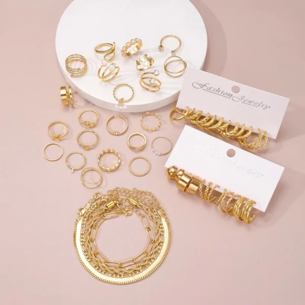 104 Pcs/Set Fashion Necklace Earrings Ring Bracelet Earrings Five in One Jewelry Set For Women Daily Vacation Wearing 2024 New 5