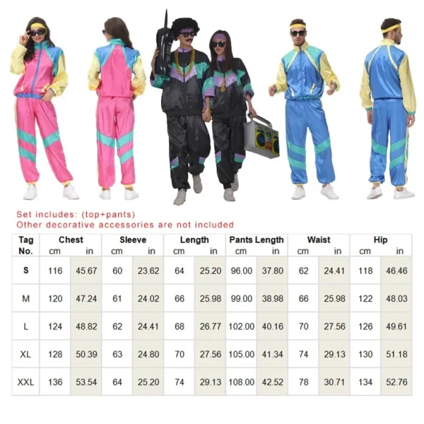 80s 90s Retro Disco Suit Adult Men Cosplay Party Stage Costume Fashion Color Matching Retro Sportswear Suit 6