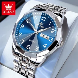 OLEVS Original Waterproof Men's Watches Digital Mirror Quartz Watch for Man Luminous Stainless Steel Wristwatch Male Date Week 1