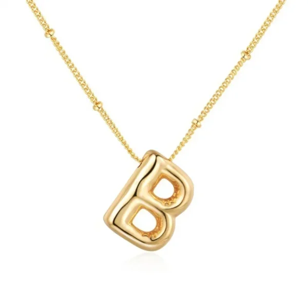 Gold Plated Copper Chunky Alphabet Balloon Bubble Initial Letter Pendant Necklace for Women Men Boy Personalized Fashion Jewelry 6