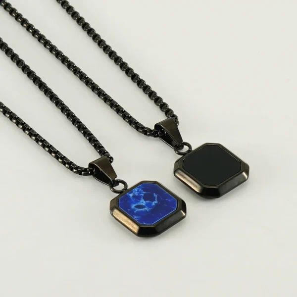 Fashion Pendants For Men Stainless Steel Jewelry Vintage Square Inlaid Stone Pendant Necklace Punk Style Men Gift 5