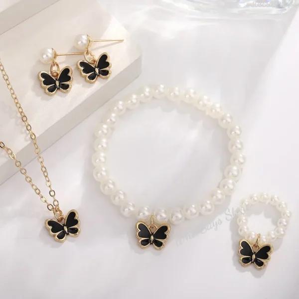 Butterfly Jewelry Sets Crystal Acrylic Romantic Bracelet Ring Necklace Earring Set for Women Wedding Dinner Dress Accessories 4