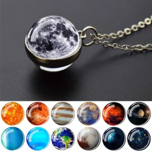 Solar System Universe Space Moon Sun Earth Planet Necklaces Two-sided Glass Ball Pendant Nebula Necklace Women Men Jewelry Gift 1