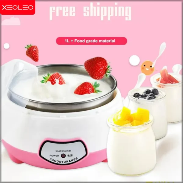 XEOLEO Yogurt Maker Mini Automatic Yogurt Machine Household DIY Yogurt Tools Kitchen Appliances Stainless Steel Tank Pink 220V 1