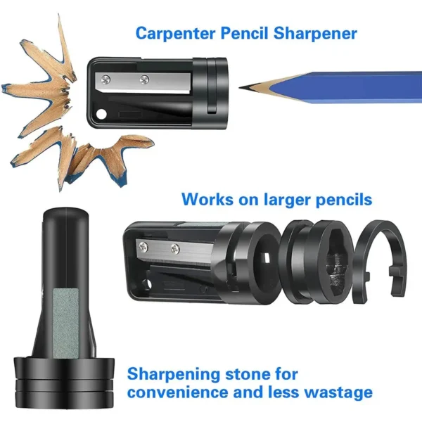 Wood Construction Pencil with Retractable Pen Holder Carpenter Marking Pencils Carpenter Pencil with Sharpener Flat 6