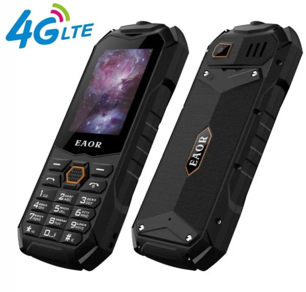 EAOR 4G/2G Slim Rugged Phone IP68 Real Three-Proof Feature Phone Big Battery Dual SIM Keypad Phones with Glare Torch Telephone 4