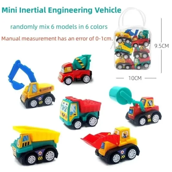 6Pcs Mini Inertial Pull Back Engineering Car Set Child Kids Cartoon Toys Birthday Gift 6