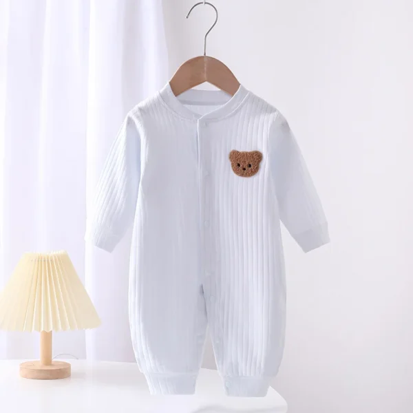 2024 Autumn Baby Romper Solid Color Bear Jumpsuit Cotton Spring Newborn One-Pieces Clothing for Boys Girls Infant Onesie 0-18M 3