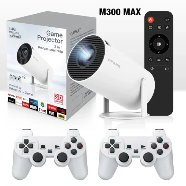 M300 MAX Retro Video Game Console LCD Full HD Video Projector System Mini Portable Intelligent Projector 64G 720p Home Projector 3