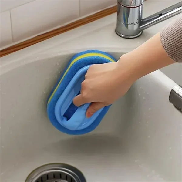 Sponge Cleaning Brush With Handle Bathtub Tile Scrub Brush Kitchen Bathroom Cleaning Sponge Brush Household Cleaning Supplies 4