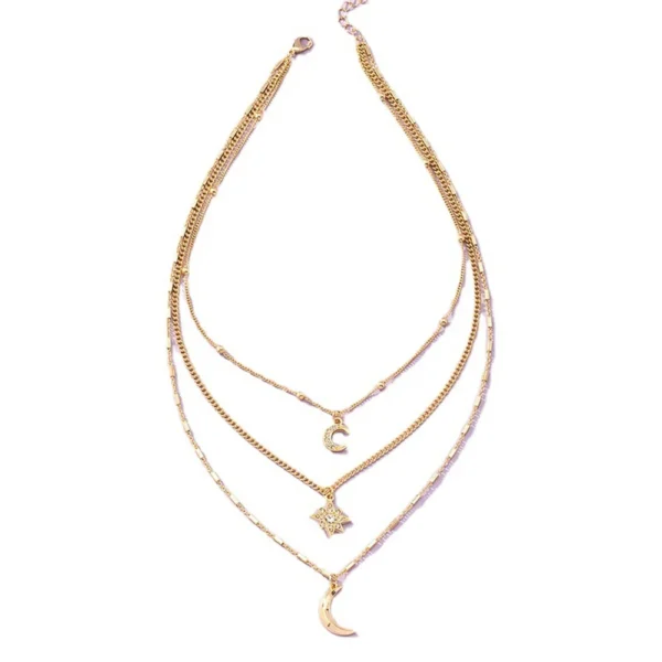 Boho Gold-plate Geometric Chain Crystal Moon Sun Pendant Necklace For Women Fashion Vintage Multilevel Metal Jewelry Wholesale 5