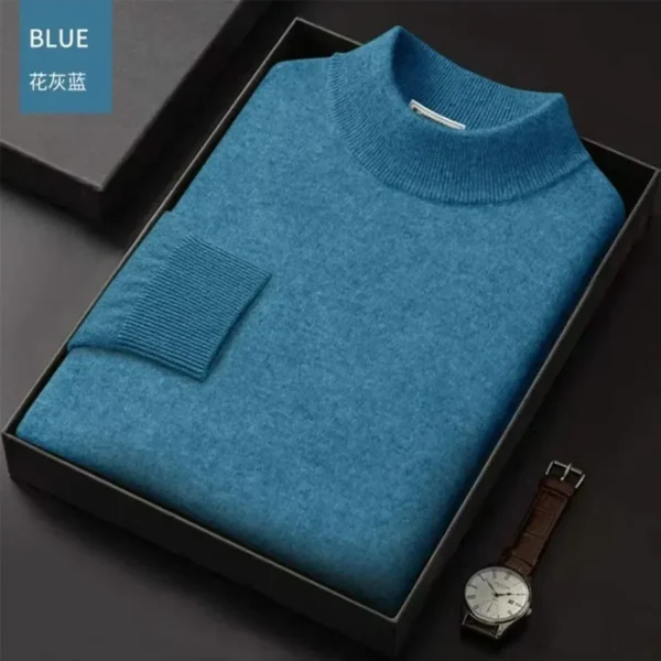 New 2024 Men's Mock Collar 100% Pure Woolen Sweater Tops Autumn Winter Cashmere Sweater Men Pullover Knitted Warm Sweater Male 5