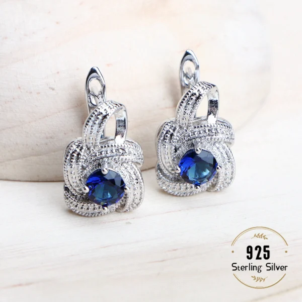 Blue Zirconia Women Jewelry Sets 925 Sterling Silver Wedding Bridal Costume Jewellery Earrings Rings Bracelets Pendant Necklace 4