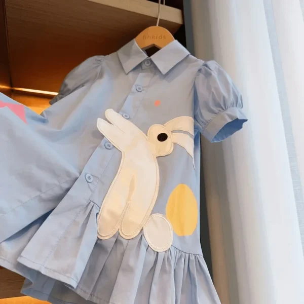 Baby Girls Dresses Kids Short Sleeved Cartoon Dress Toddler Blue Costume 2024 1 To 8 Yrs Children's Korean Style Clothing 4