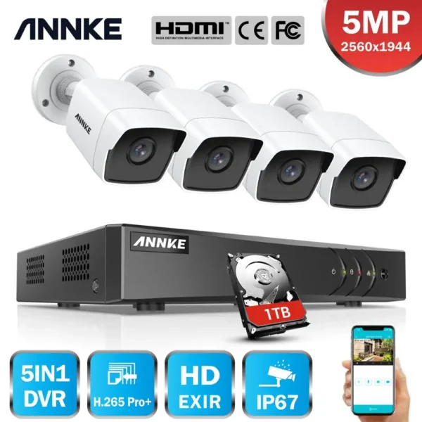 ANNKE 8CH 5MP Ultra HD CCTV Camera System 5IN1 H.265+ 5MP Lite  DVR With 4PCS 5MP TVI Weatherproof  Security Surveillance System 1