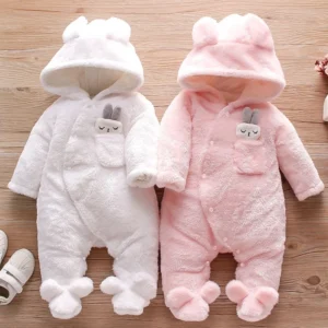 Autumn and Winter New Baby Plush Climbing Clothes Baby Warm and Thick Cartoon Dog Rabbit Cute Cotton Clothes for 0-2 Years 1