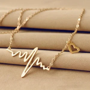 Simple Wave Heart Necklace Chic Ecg Pulse  Charm Pendant Necklace Lightning Women Vintage Jewelry Accessories 1